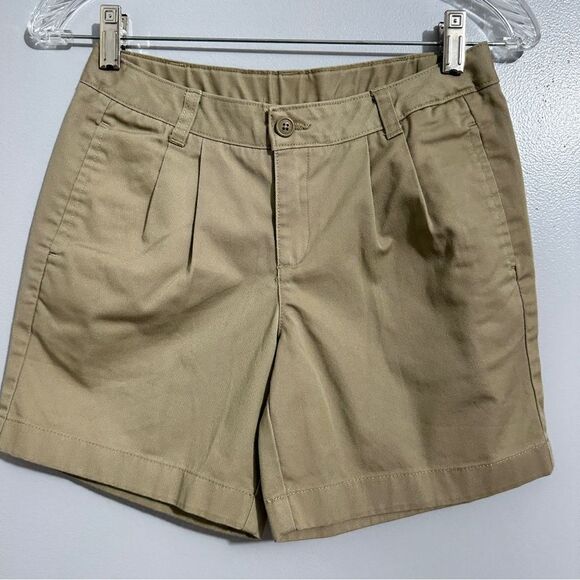 Lands end girls pleated khaki shorts with adjustable waist size 12 - Picture 1 of 6